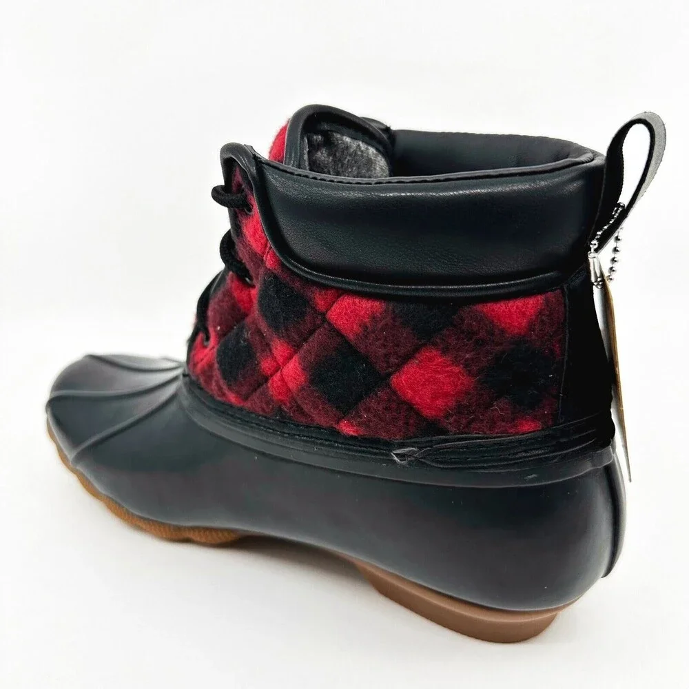 Skechers Pond Good Plaid Black Red Womens Size 7 Rubber Duck Boots